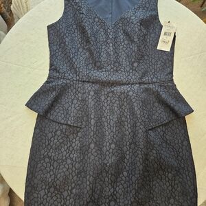 NWT American Living Navy Blue Floral Textured Peplum Dress - Size 14